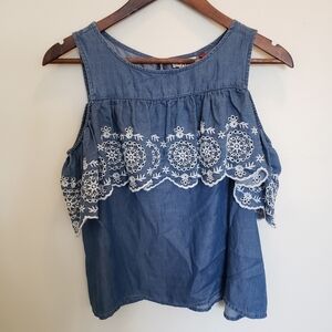 Adorable Embroidered Laser Cut Ruffled Tank Top